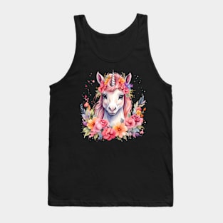 A unicorn decorated with beautiful watercolor flowers Tank Top